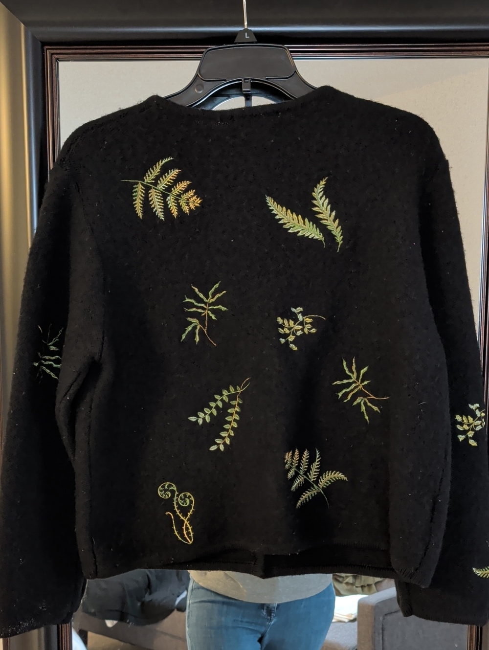 Susan Bristol Vintage Fern Embroidered 100% Wool Whimsical Grandma Cardigan - Picture 9 of 12